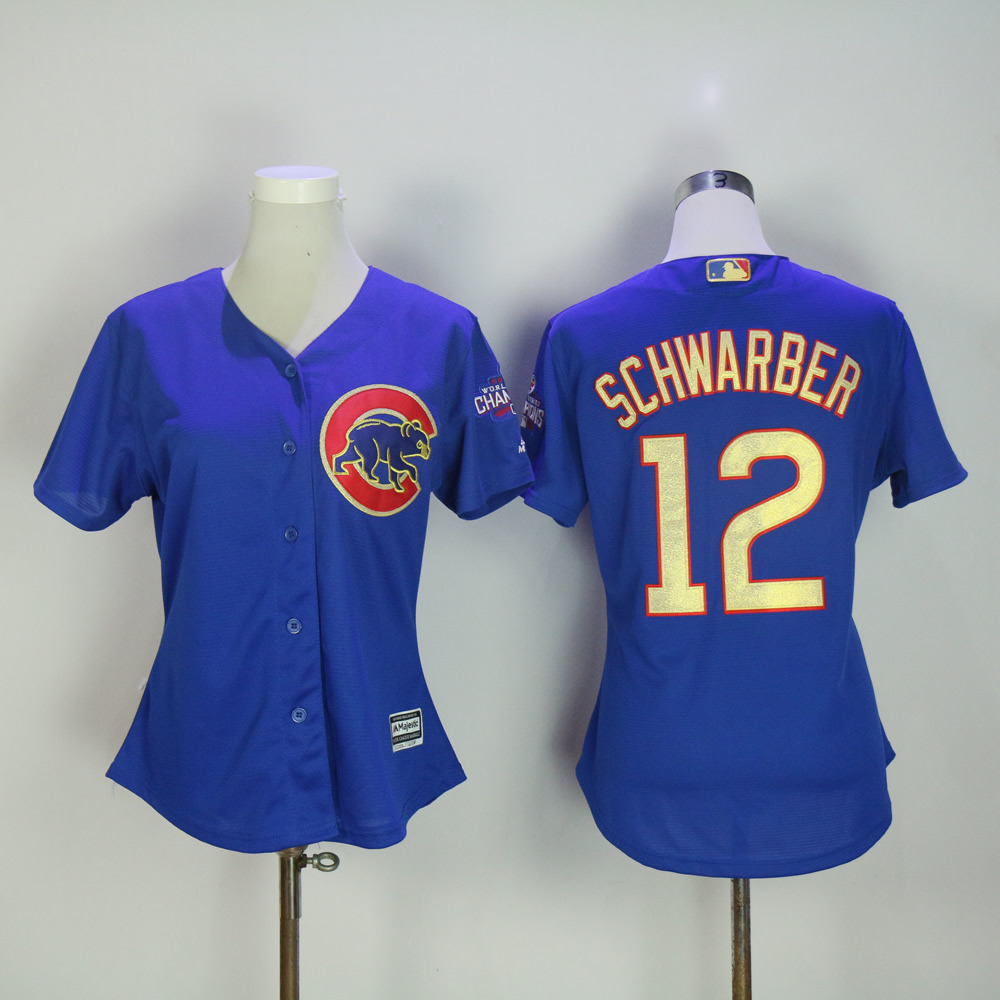 Women Chicago Cubs #12 Schwarber Blue Champion MLB Jerseys